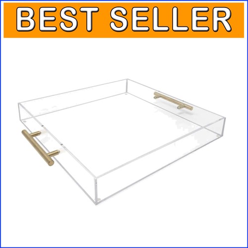 15x15 Stackable Clear Acrylic Tray with Gold Metal Handles - Multi-Purpose Decor - Picture 1 of 9