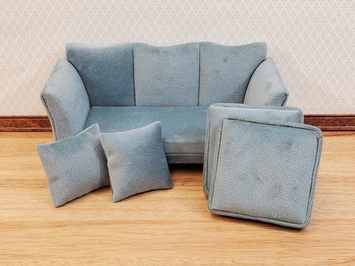 Dollhouse Sofa Couch Gray/Blue Modern Style 1:12 Scale Miniature Furniture - Picture 4 of 6
