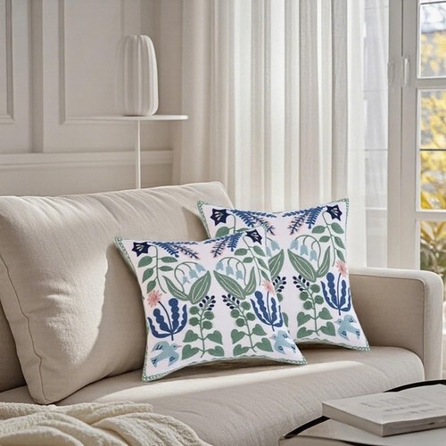 Set of 2 Embroidered Blue & Green Boho Decorative Throw Pillow Covers – 18x18... - Picture 7 of 7