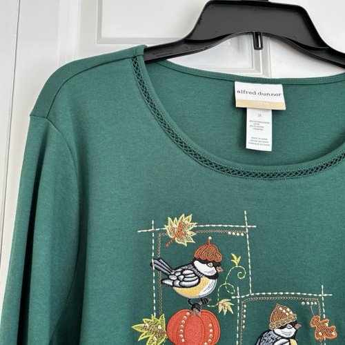 ALFRED DUNNER PLUS SIZE 2X TOP CLASSICS 2024 BIRDS WITH HATS GREEN EMBROIDERED - Picture 8 of 10