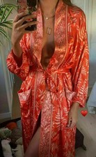 ZARA NEW ORANGE SATIN PRINTED BELTED KIMONO SIZE M