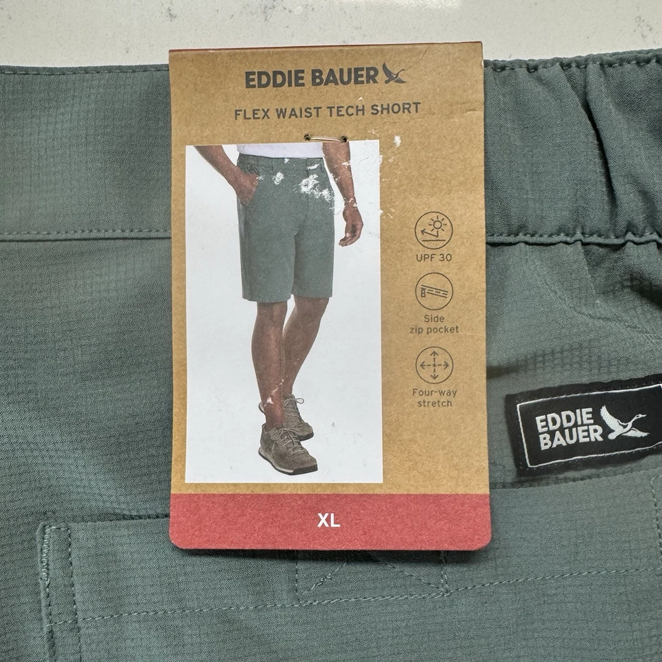 Nuevo con etiquetas Pantalón Corto Eddie Bauer Verde Frente Plano Flex Cintura Tech Para Hombre Talla XL Foto 3 de 4