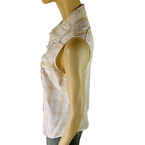 ROPER ladies size L shirt beige check embroidered snaps western country work - Picture 6 of 9