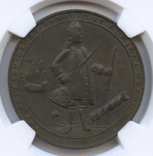 Panama 1739 Admiral Vernon Medal (#1403) Porto Bello. Adams-Pbvi-17-Y. NGC VF35. - Picture 2 of 4