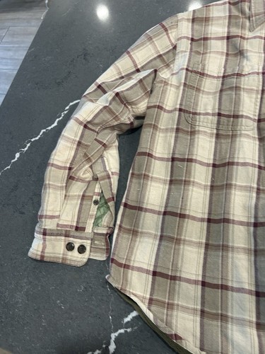 Covington Fleece Lined Flannel Shirt Medium Mens Plaid Tan Red Brown Button Up - Picture 3 of 7