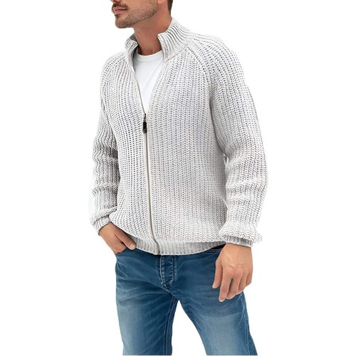 Men's Solid Color Acrylic Knit Cardigan with High Neck and Long Sleeves for Dail - Picture 8 of 30