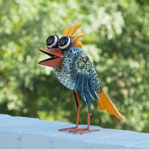 Bunte 11" Vogel-Metallstatue mit breiten Augen - robuster Gartenakzent mit Garantie - Bild 8 von 11