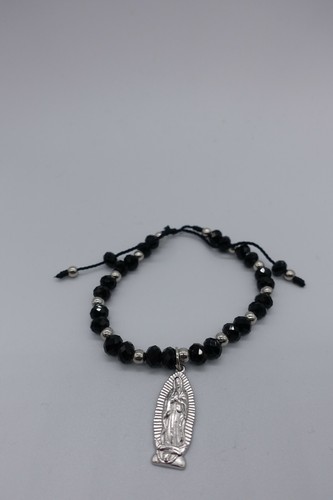 Pulsera Medalla Virgen María Cuentas Negras única - Imagen 2 de 7