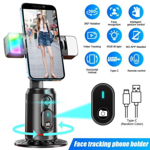 Auto Face Tracking Phone Holder Camera Mount 360° Rotation for Live Stream Video