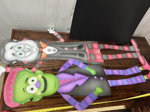 VTG Monster Trio Cutouts Halloween Decor Ghost Frankenstein Dracula Jointed Vamp - Picture 11 of 16