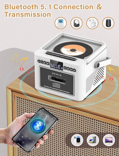 Boombox CD Player with Speakers, Portable Radio Tape Cassette CD Players for ... - Picture 6 of 7