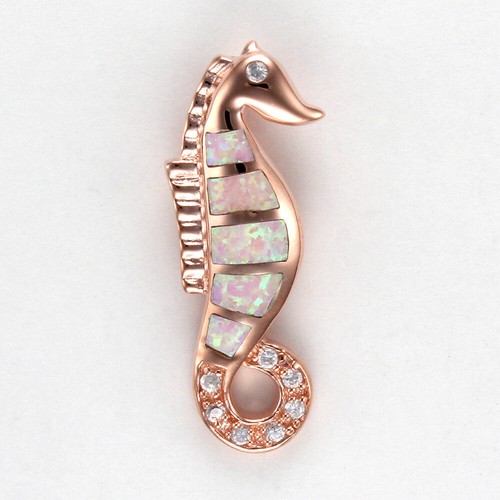 Anhänger Seepferdchen Rosévergoldet .925 Sterlingsilber Rosa Opal Inlay - Bild 1 von 2