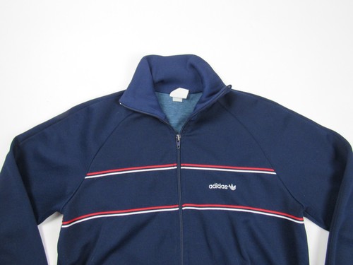 Vtg 1980s Adidas Striped Red White Blue Track Jacket Sz M Zip Up Trefoil 80s 70s - Picture 2 of 10