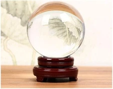 🔥Clear Crystal Ball 8 Inch with Wood Stand Meditation Divination Feng Shui Ball