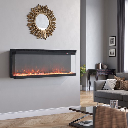 Electric 3 Sided Media Fire 40/50/60in Standing Insert LED Fireplace Panoramic - Picture 8 of 26