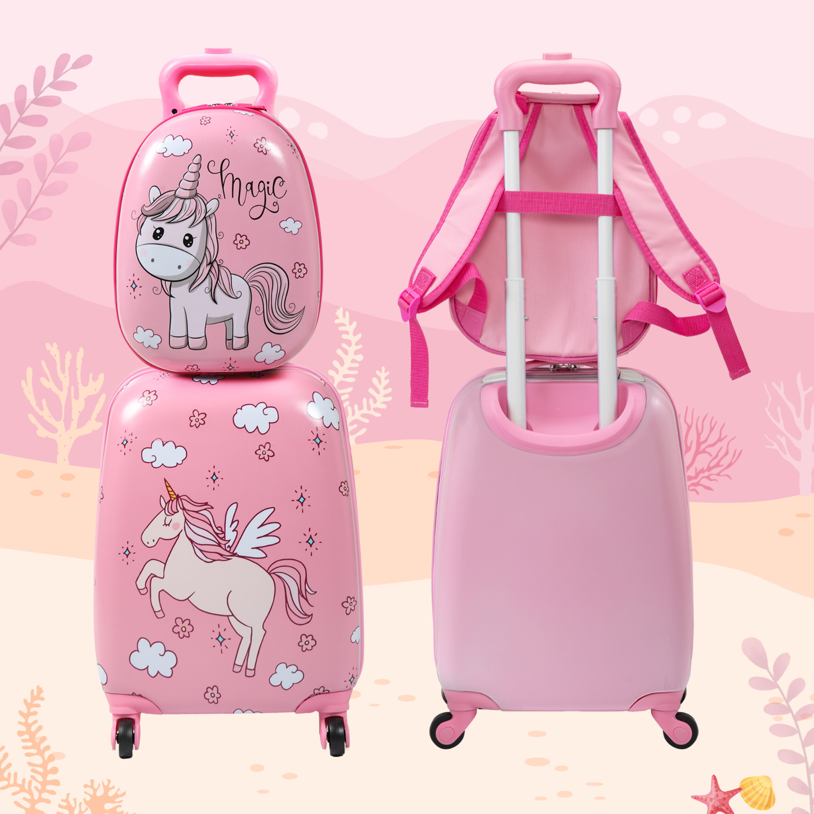 Tobbi 2 PC Kids Carry-on Luggage Set 12 Backpack & 16 Rolling Suitcase  School Travel Trolley ABS Luggage for Boys and Girls 