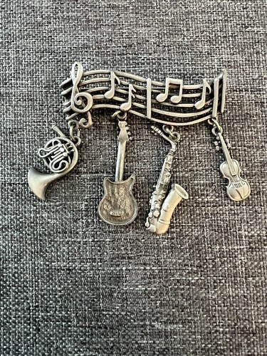Signierte J J Jonette Silber Zinn Musik Bar Brosche Anstecknadel Musikinstrument Charms - Bild 3 von 9