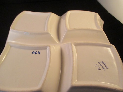 Square Divided Platter 15"Portugal Appetizer Snacks Ceramic Signed #64 - Picture 10 of 10