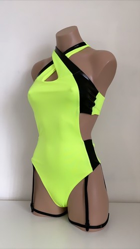 Schminke💡Boss neon UV dance pole-wear leotard bodysuit high leg suspender garte - Picture 3 of 25