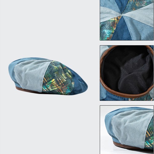 Ladies Denim Beanie Beret Hat Cap Jeans Artist Casual Loose French Style Retro - Picture 3 of 10