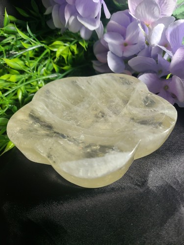 Large 4.4" 383g Genuine Rainbow Citrine Carved Flower Shape Crystal Bowl Jewelry - Picture 10 of 24