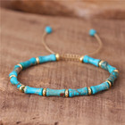 Turquoise Stone Tube Beads Braided Dainty Healing Reiki Handmade Bracelet Gift