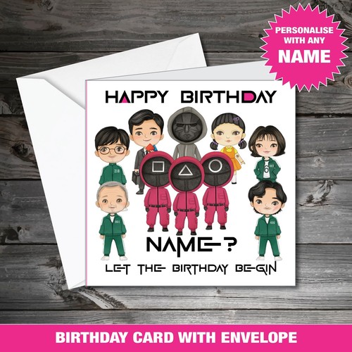 Juego de calamares personalizado tarjeta de feliz cumpleaños papá hermano amigo cualquier nombre 190 - Imagen 4 de 6