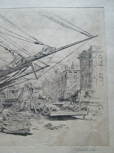 ONE (1) ETCHING, "SOUTH STREET, NEW YORK", SIGNED "NICHOLS", SMALL WRINKLES - 第 4/10 張圖片