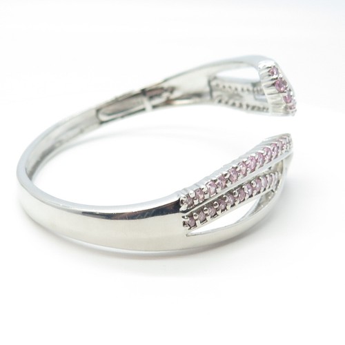 ROSS SIMONS 925 Sterling Silver Pink C Z Bangle Bracelet 7" - Picture 6 of 9