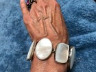 Vtg Sterling Silver 925 Mother of Pearl Bracelet Nf modernist toggle link 6-8”