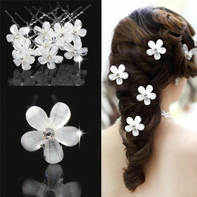 5pcs Wedding Pearl Hair Pins Bridal Flower Hair Clips For Prom