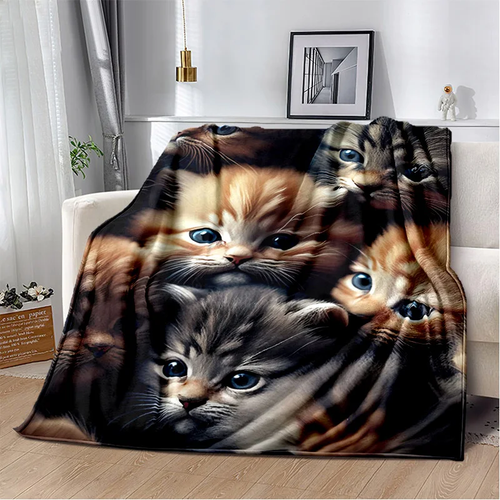Cartoon Cute Calico Cat Soft Plush Bedspread Throw Lunch Blanket for Sofa Bed - Picture 12 of 15