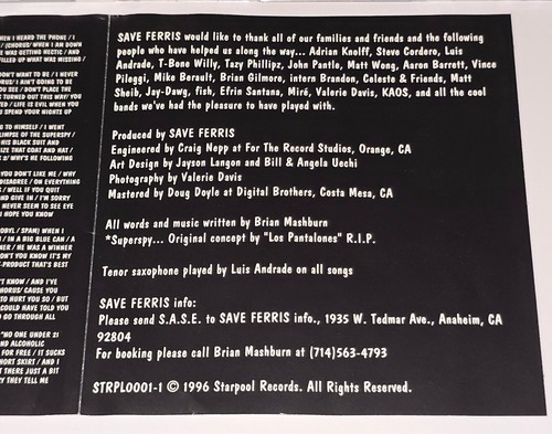 SAVE FERRIS SIGNED CD SKA PUNK 1996 ROCK STARPOOL RECORDS AUTOGRAPHED lp 45 - Picture 10 of 24