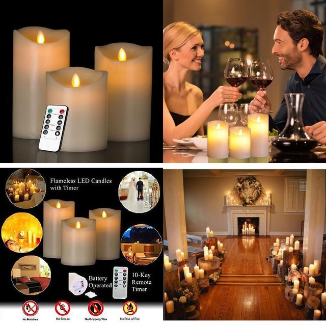 Flameless Pillar Battery Operated Set of 3 Luminara Moving Wick LED Candles