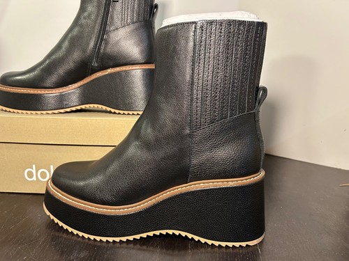 Dolce Vita Hilde Leather Wedge Boots Bootie Black Womans Size 9 - Picture 8 of 19