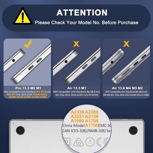 MOSISO Compatible with MacBook Pro 13 inch Case M2 M1 2025 2024-2016 A2338 A2251 - Afbeelding 2 van 8