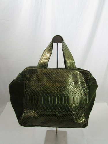 Carlo Pulicati Green Snakeskin/Suede Handbag