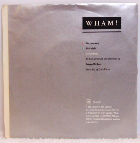 Wham! – I'm Your Man - 1985 Columbia 44-05322 7" 45 Single + Pic Sleeve NM/EX - Picture 2 of 6