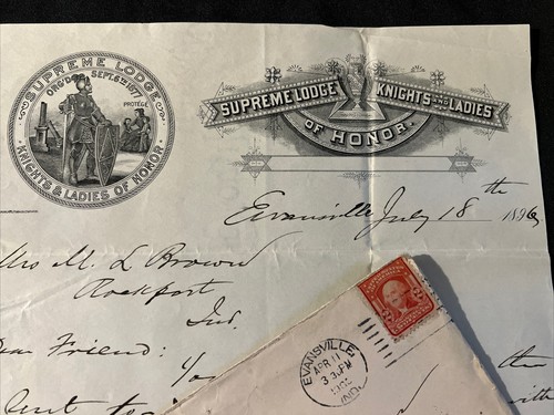 1896 Supreme Lodge Knights & Ladies of Honor Letterhead Rockport Indiana - Picture 3 of 9