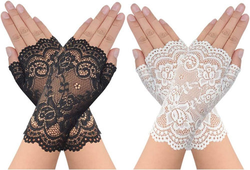 2 Pairs Women'S Lace Gloves Fingerless Floral Gloves Bridal Prom Gloves for Wedd - Picture 10 of 12