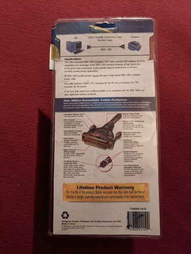 IEEE I284 PRINTER CABLE GOLD PLATED CONNECTORS F2A055-10G BELKIN DB25 MALE NEW - Picture 4 of 5