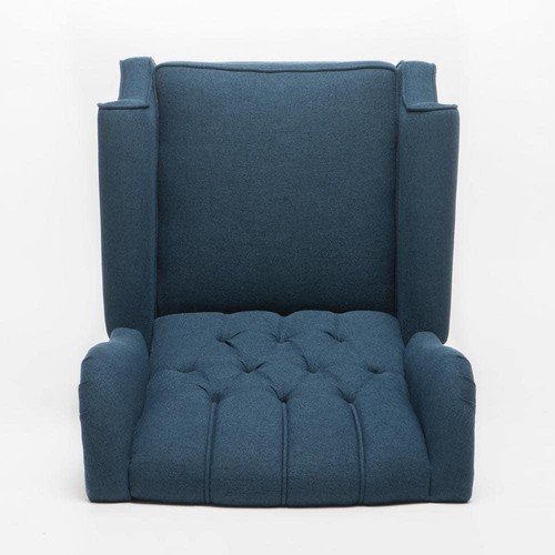 Noble House Recliner 28"W Big+Tall Nailhead Trim Wing Polyester Wood Dark Blue - Picture 2 of 11
