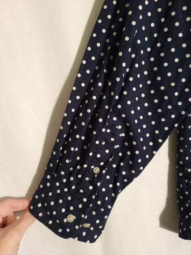 Chaps-Marineblau Weiß Gepunktet Langarm Baumwolle Knopf Shirt Top-2X - Bild 4 von 5