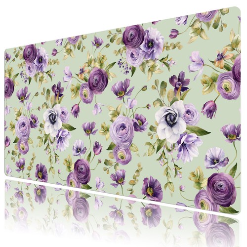 Purple Floral Mouse Pad Sage Green Desk Mat for Keyboard and Mouse Desk Pad - Picture 1 of 6