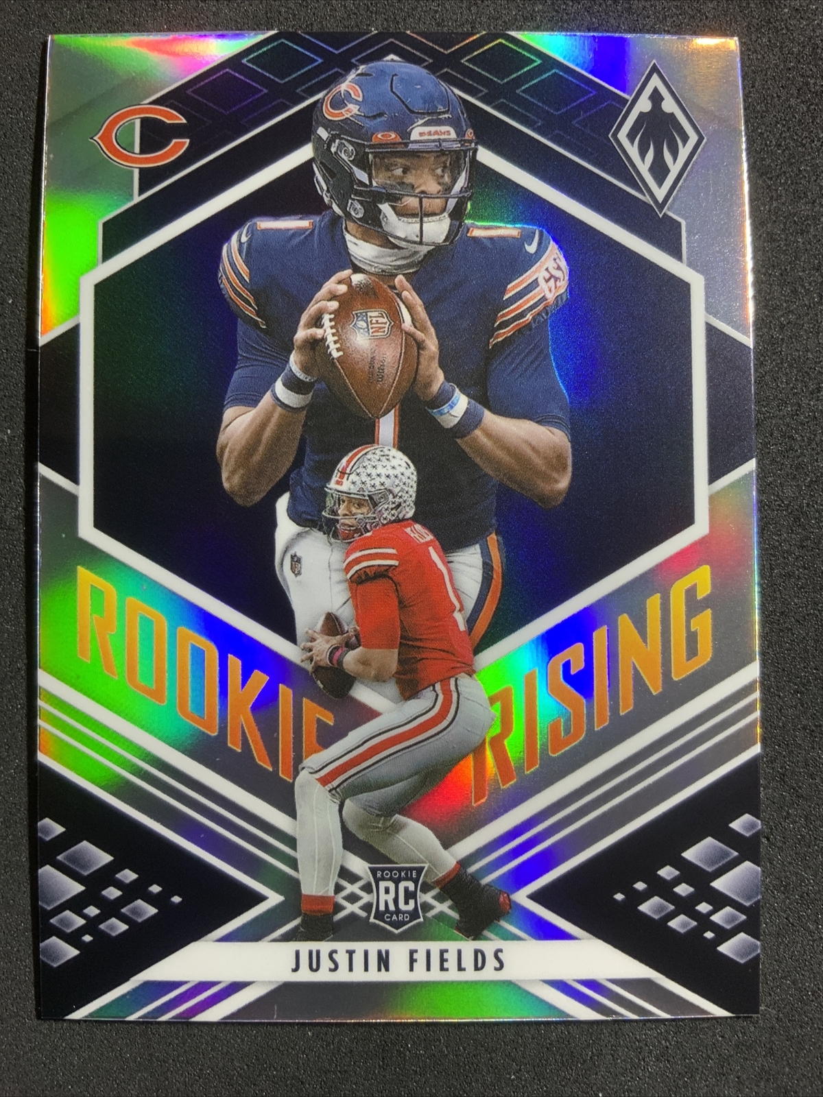 2021 Panini Phoenix Justin Fields Silver Rookie Rising RC #RIS-8 Chicago Bears