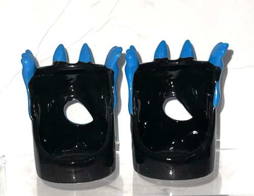 One Eyed Bat Monster Halloween Tea Light Holders (2) 3.5" H Blue B*J - Picture 3 of 6
