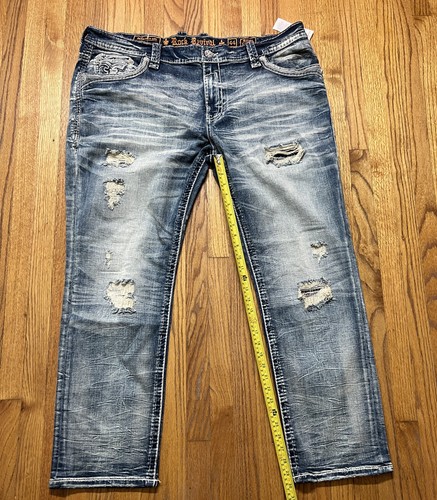 Pantalones de mezclilla Rock Revival "Eithan" relajados elásticos desgastados azul medio 44x30 - Imagen 5 de 15