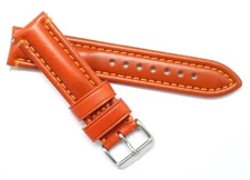 20mm Orange Leather Padded Replacement Watch Strap Band Silver Tone Buckle