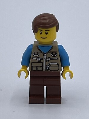 Lego Mini Figure City Camper Van Owner Male Dark Tan Vest