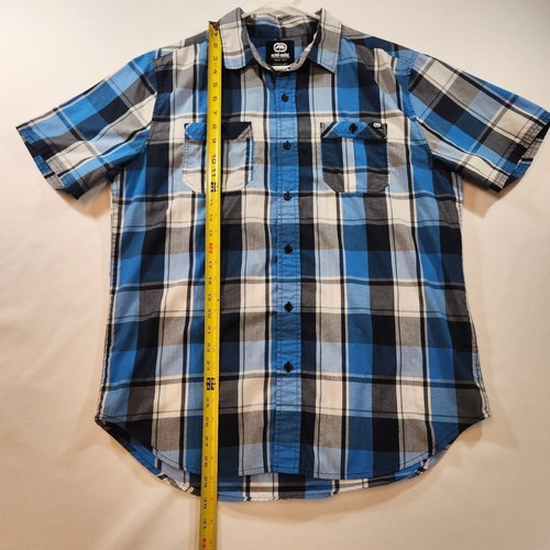 Ecko Unltd Mens Shirt Blue Plaid Short Sleeve Button Up Pocket Cotton Blend - Picture 19 of 22